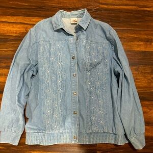 Vintage 1980s GW Floral Embroidered Lightweight Denim Jean jacket shirt M